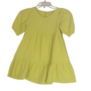 Cat Jack Yellow Gauze Tiered Dress Size S 6 7 Puff Sleeve‎ Casual